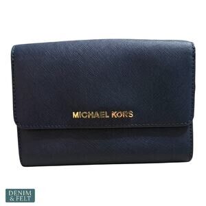 Michael Kors Navy Blue Saffiano Leather Wallet with Gold Hardware Classic